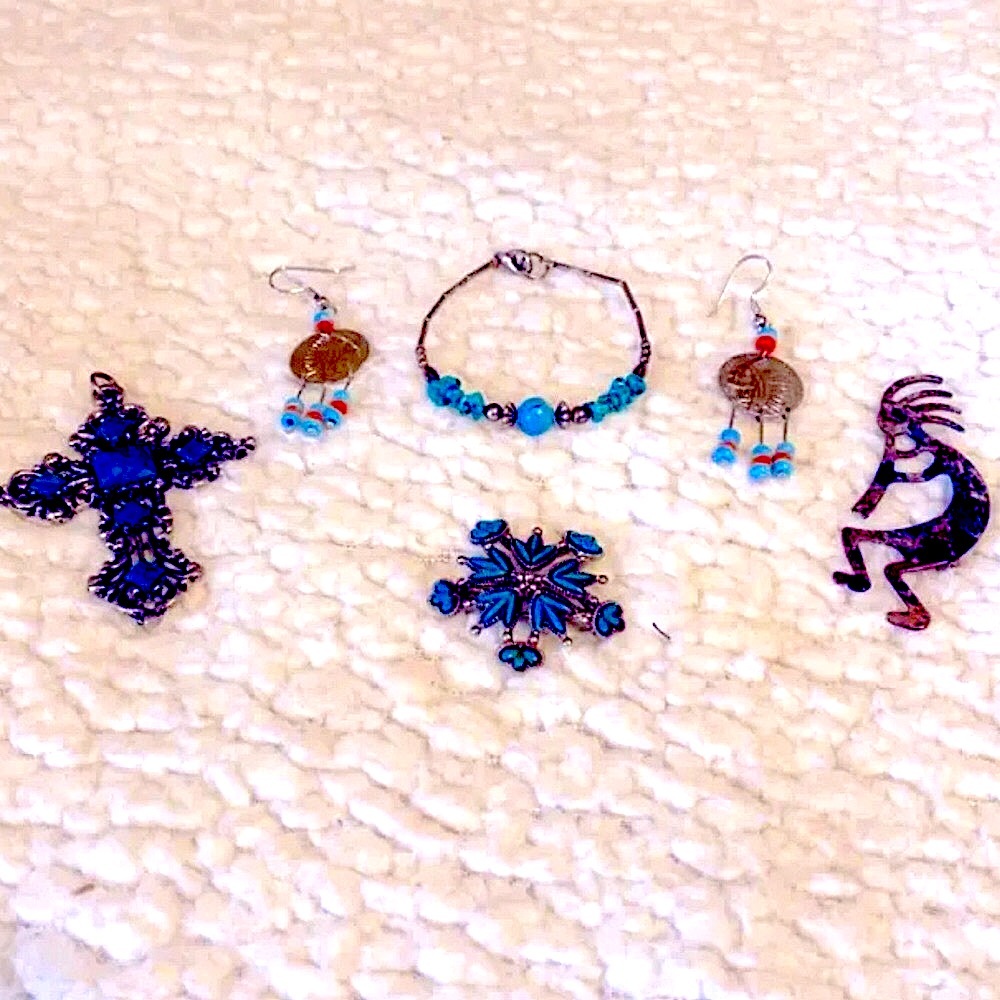 Southwest Style Liquid Silver w/ Turquoise Nuggets Bracelet Jewelry Lot Of 5